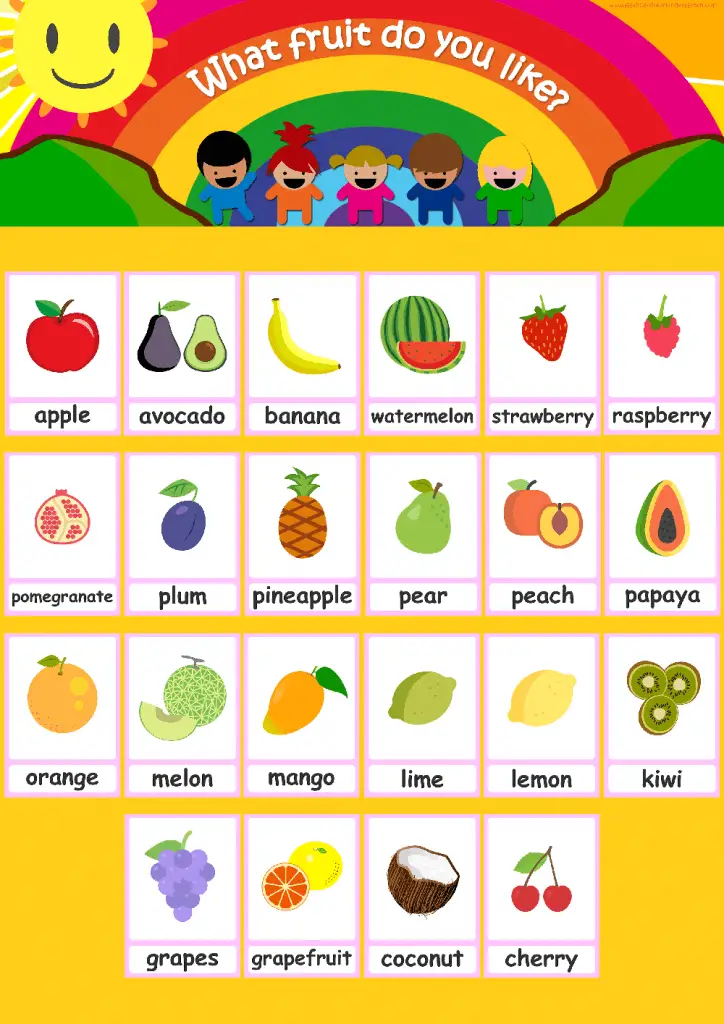 21Pcs Pack Fruits Flash Cards Set Kids Educational Picture Letters Flashcard 