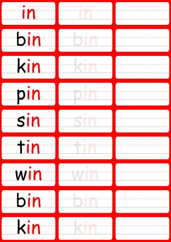 Trace The ink Words Worksheets