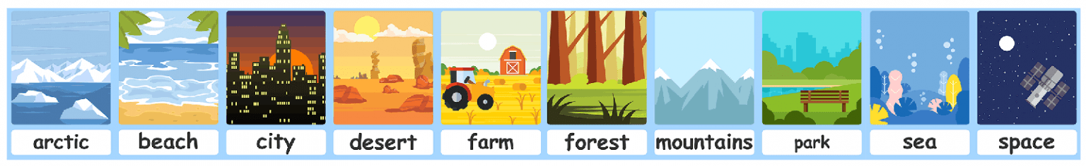 Places flashcards for kids! Teach places in the city and the countryside!