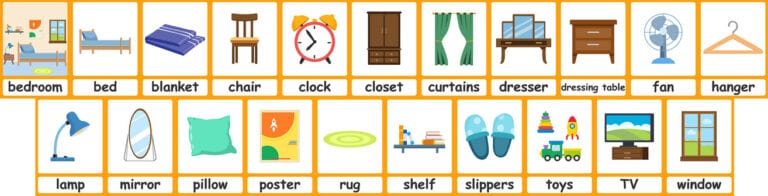 Learn prepositions with Bedroom Flashcards!